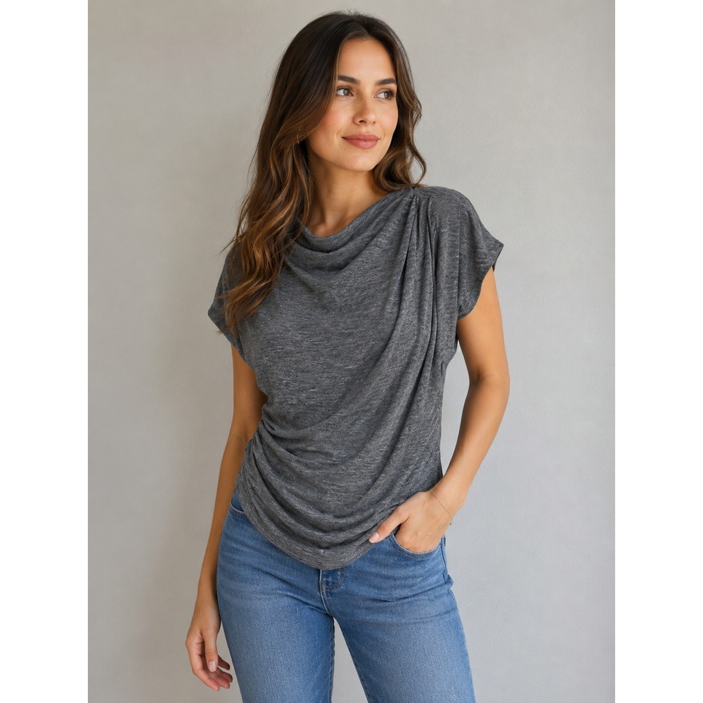 The NKC Store Womens Asymmetrical Draped Cowl Neck Top Grey Heather O/S